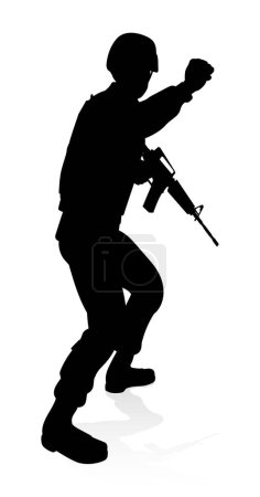 Illustration for Detailed silhouette of military armed forces army soldier - Royalty Free Image