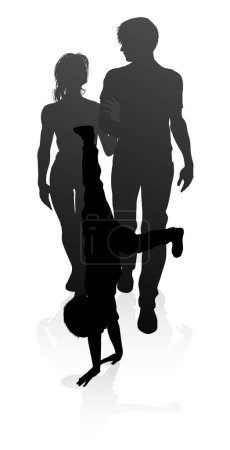 Illustration for High quality and detailed silhouettes of a happy young family. Mother father and child - Royalty Free Image