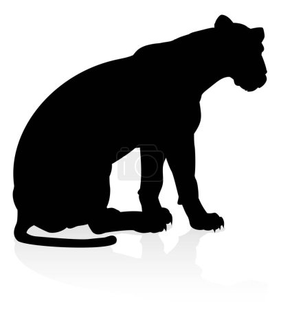 Ilustración de Un león hembra u otro gran animal de safari de gato en silueta - Imagen libre de derechos