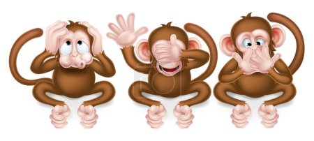 Les trois singes sages, n'entendent aucun mal, ne voient aucun mal, ne disent aucun mal