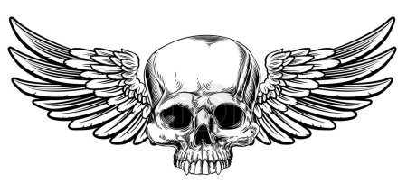 Illustration for Winged skull vintage woodcut etched or engraved style drawing - Royalty Free Image