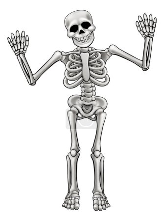 Téléchargez les illustrations : Squelette personnage de dessin animé agitant les deux mains - en licence libre de droit