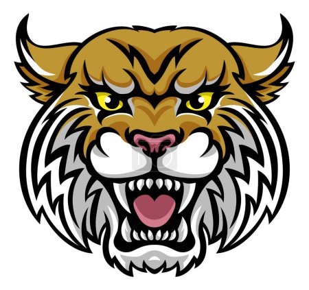 An angry looking wildcat or bobcat mascot animal character