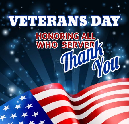 Illustration for A Veterans Day background with an American Flag and Thank You message - Royalty Free Image