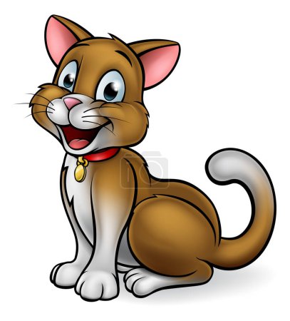 Téléchargez les illustrations : Un personnage de dessin animé mascotte de chat heureux - en licence libre de droit