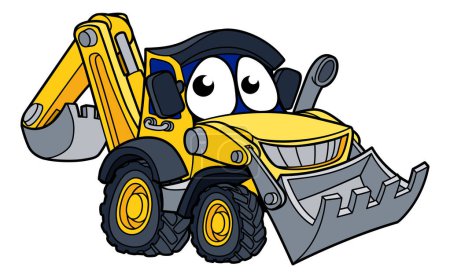 Téléchargez les illustrations : Digger bulldozer construction véhicule dessin animé personnage mascotte illustration - en licence libre de droit