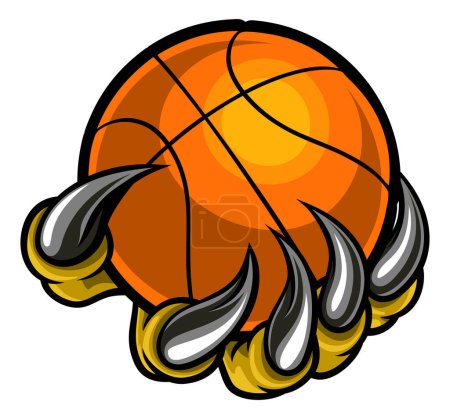 Ilustración de Un monstruo o una garra o mano de animal con garras sosteniendo una pelota de baloncesto - Imagen libre de derechos