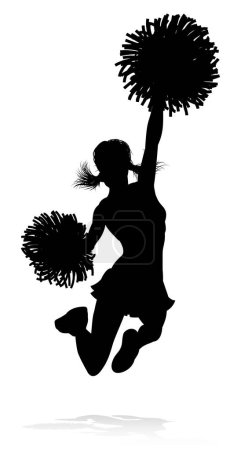 Téléchargez les illustrations : Pom-pom girl sportive en silhouette avec pompons - en licence libre de droit