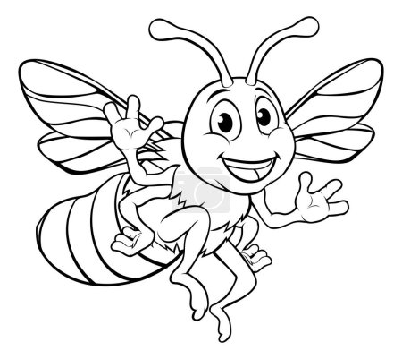 Illustration for A bumble bee cute cartoon character mascot in outline - Royalty Free Image