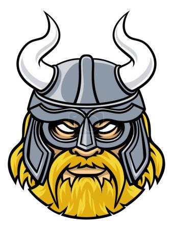 Ilustración de Guerrero vikingo o personaje de la mascota deportiva gladiador con un casco con cuernos - Imagen libre de derechos
