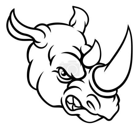 Ilustración de Un rinoceronte o rinoceronte enojado significa cabeza de dibujos animados mascota de deportes de animales - Imagen libre de derechos
