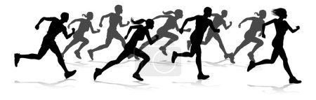 Téléchargez les illustrations : Coureurs de silhouette dans un circuit et une épreuve d'athlétisme - en licence libre de droit