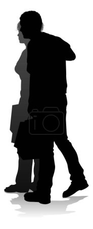 Ilustración de La silueta de la gente de un hombre y una mujer jóvenes, probablemente una pareja o un marido y una esposa comprando con bolsas de venta al por menor - Imagen libre de derechos