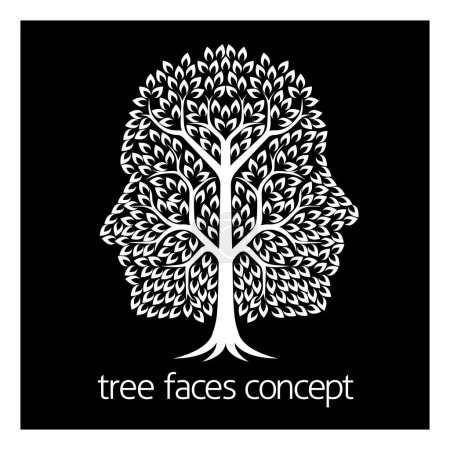 A conceptual illustration of tree growing in the shape of two faces in profile