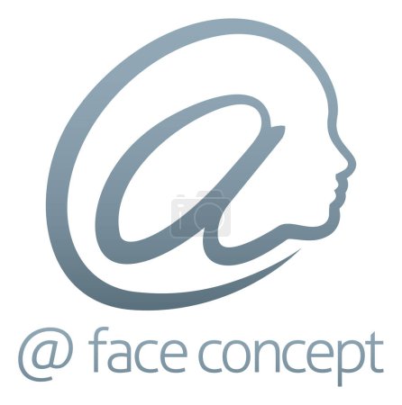 Illustration for An at sign commercial at symbol forming a face in profile conceptual illustration - Royalty Free Image