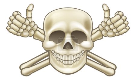 Téléchargez les illustrations : Caricature Halloween pirate crâne et os croisés squelette pouces vers le haut illustration - en licence libre de droit