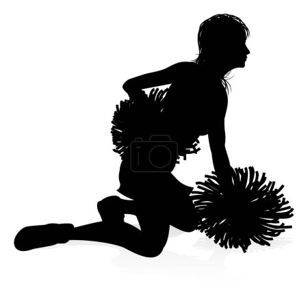 Illustration for Detailed silhouette cheerleader with pompoms - Royalty Free Image