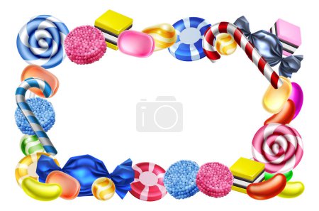 Illustration for Classic sweets candy arranged in a frame background sign - Royalty Free Image