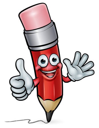 Illustration for A pencil cartoon character education mascot giving a thumbs up and waving - Royalty Free Image