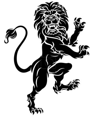 Téléchargez les illustrations : Lion rampant debout sur les pattes arrière d'une crête héraldique ou des armoiries - en licence libre de droit