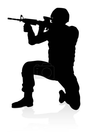 Illustration for Military army soldier armed forces man detailed silhouette - Royalty Free Image