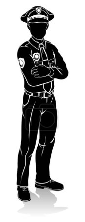 Illustration for A silhouette policeman standing with arms crossed - Royalty Free Image