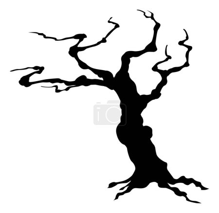 Téléchargez les illustrations : Un arbre d'Halloween effrayant en silhouette - en licence libre de droit