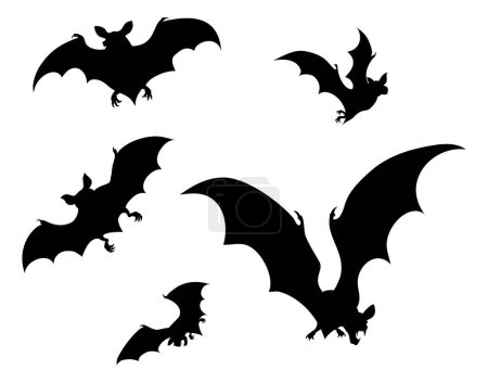 Illustration for A set of Halloween bats flying in silhouette - Royalty Free Image