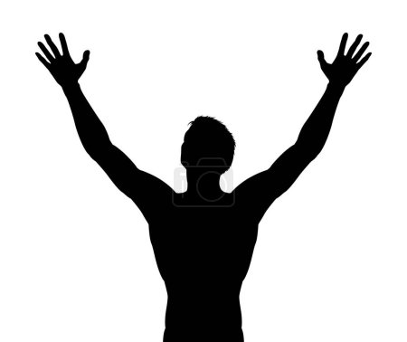 Ilustración de Un hombre de silueta con los brazos levantados en alabanza o triunfo - Imagen libre de derechos