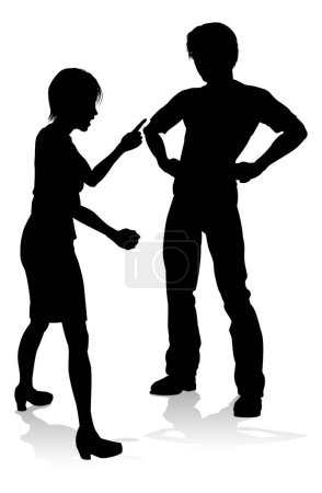 Ilustración de Un hombre y una mujer o pareja discutiendo en silueta - Imagen libre de derechos