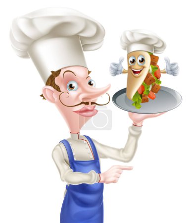 Ilustración de Una ilustración de un chef de dibujos animados y Kebab - Imagen libre de derechos