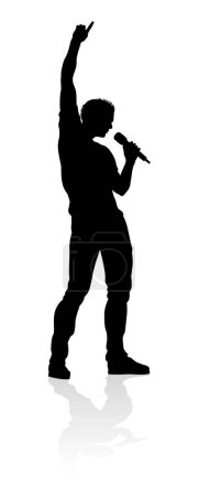 Illustration for A singer pop, country music, rock star or hiphop rapper artist vocalist singing in silhouette - Royalty Free Image