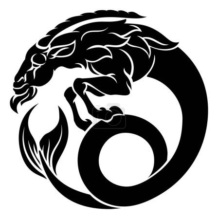Illustration for Astrology horoscope zodiac signs, circular Capricorn Sea Goat symbol - Royalty Free Image