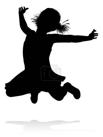 Téléchargez les illustrations : Un enfant ou un enfant en silhouette jouant à courir en sautant - en licence libre de droit