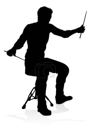 Illustration for A drummer musician drumming drums in detailed silhouette - Royalty Free Image