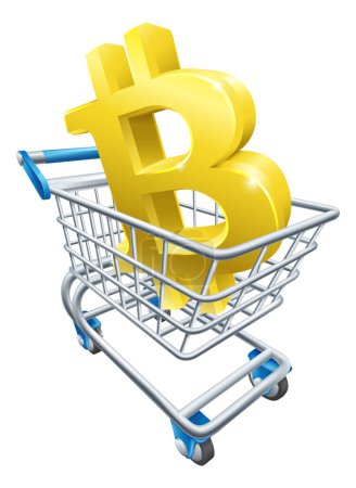 Téléchargez les illustrations : Supermarché panier achat Bitcoin concept - en licence libre de droit