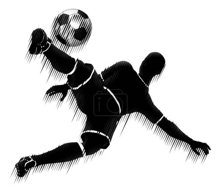 Illustration for A soccer football player jumping and kicking a ball silhouette sports illustration concept - Royalty Free Image