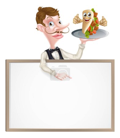 Ilustración de Una ilustración de un letrero de camarero de Kebab Pita de dibujos animados - Imagen libre de derechos
