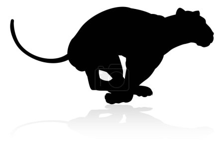 Illustration for A female lion or other big cat safari animal in silhouette - Royalty Free Image