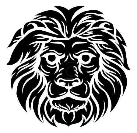 Ilustración de Cabeza de león de aspecto noble en un estilo vintage de corte en madera retro - Imagen libre de derechos
