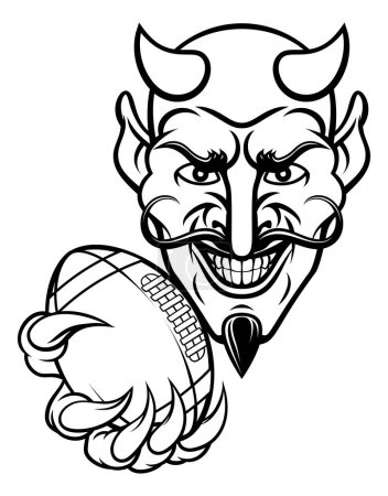 Ilustración de Un personaje de dibujos animados diablo mascota deportiva celebración de una pelota de fútbol americano - Imagen libre de derechos