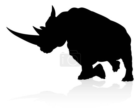 Téléchargez les illustrations : Une silhouette animale de rhinocéros ou de rhinocéros safari - en licence libre de droit