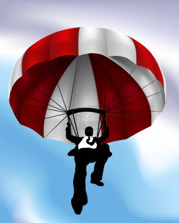Téléchargez les illustrations : Un concept d'affaires d'homme d'affaires volant parachutiste ou parachutiste - en licence libre de droit