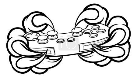 Ilustración de Monster gamer jugador manos o garras sosteniendo un controlador jugando videojuegos - Imagen libre de derechos