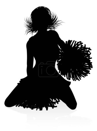 Téléchargez les illustrations : Silhouette détaillée pom-pom girl avec pompons - en licence libre de droit