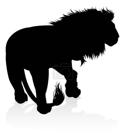 Téléchargez les illustrations : A male lion safari animal in silhouette - en licence libre de droit