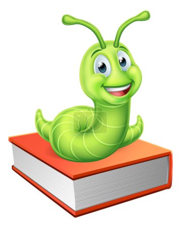 Illustration for A cute caterpillar bookworm worm cartoon character education mascot sitting on a book - Royalty Free Image