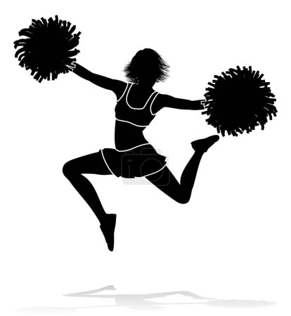 Ilustración de Porrista saltando silueta detallada con pompones - Imagen libre de derechos