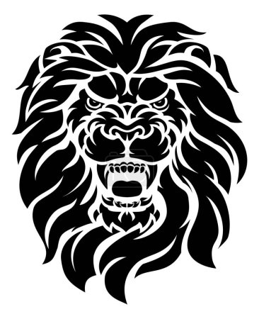 Téléchargez les illustrations : Un visage de lion méchant rugissant sur le spectateur - en licence libre de droit