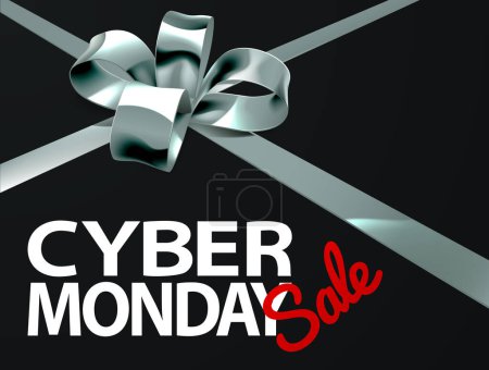 Illustration for A Cyber Monday Sale sign with a silver gift present ribbon and bow - Royalty Free Image